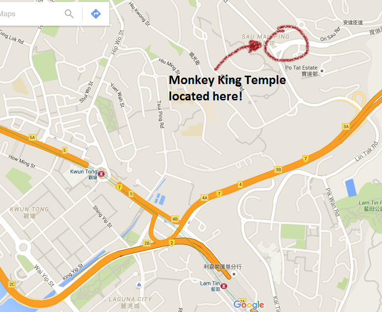 Map to Monkey King Temple in Sau Mau Ping, made from Google Maps